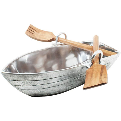 Rowboat Serving Bowl with a Pair of Wood Serving Utensils by Gute, Boat Salad Bowl approx. 16" L x 6" W x 5" H 50 fl. oz. Capacity