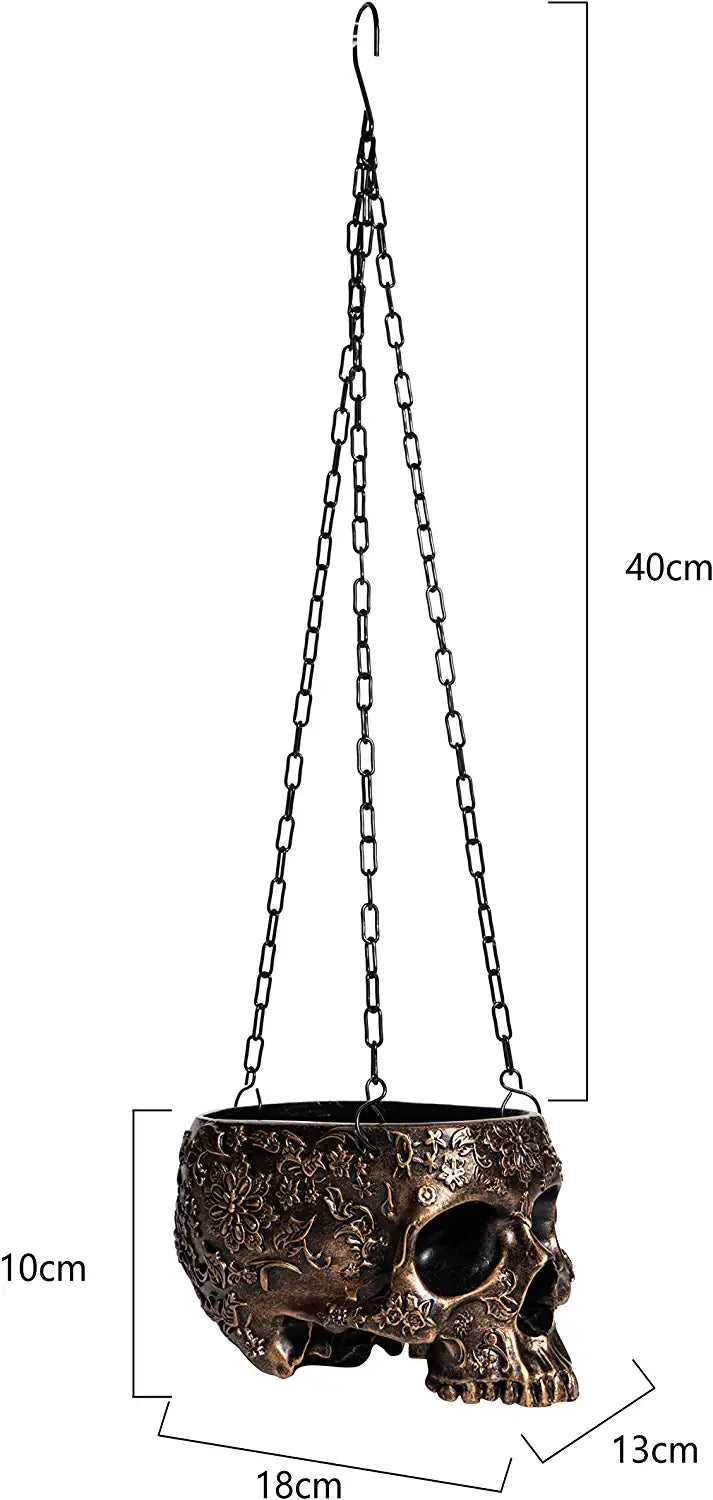halloween hanging planter Skeleton Hanging Halloween Candy Bowl, Skull Plant Planter Pot Black (Copper)