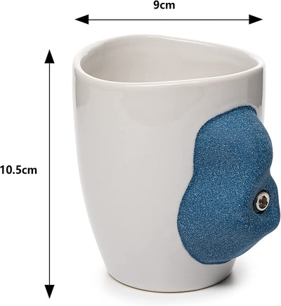 Rock Climbing mug-14 oz Glazed with Real Blue Color Climber Handle Hold, Mountain Climbing Gifts & Accessories Pinch Holder Cup, Coffee Tea & More, Strengthens your fingers, Perfect and Great Gift
