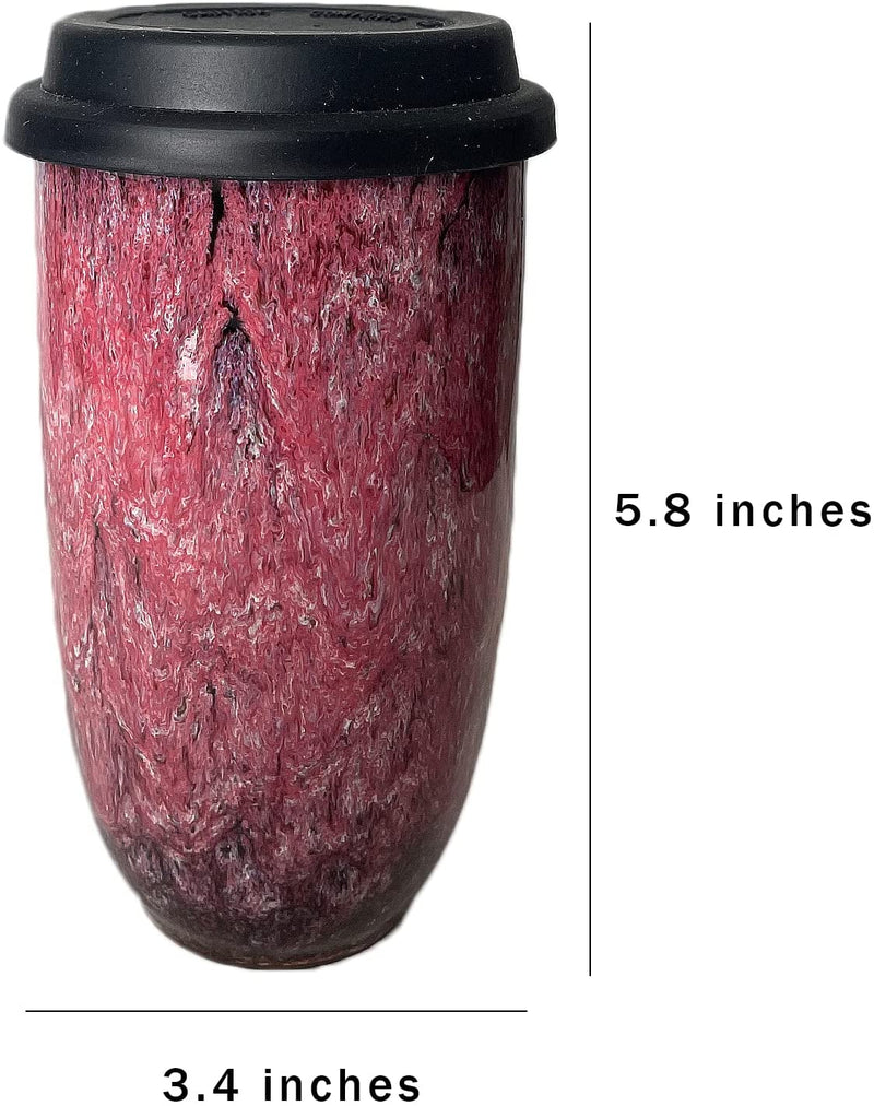 Gute Ceramic Reactive Pink Mug 6"H - Tea & Coffee Mug with Splash Proof Lid, Large Pink Coffee Mug Pink Reactive Glaze Coffee Cup Handmade Pottery Big Tea Cup for Office and Home 16oz