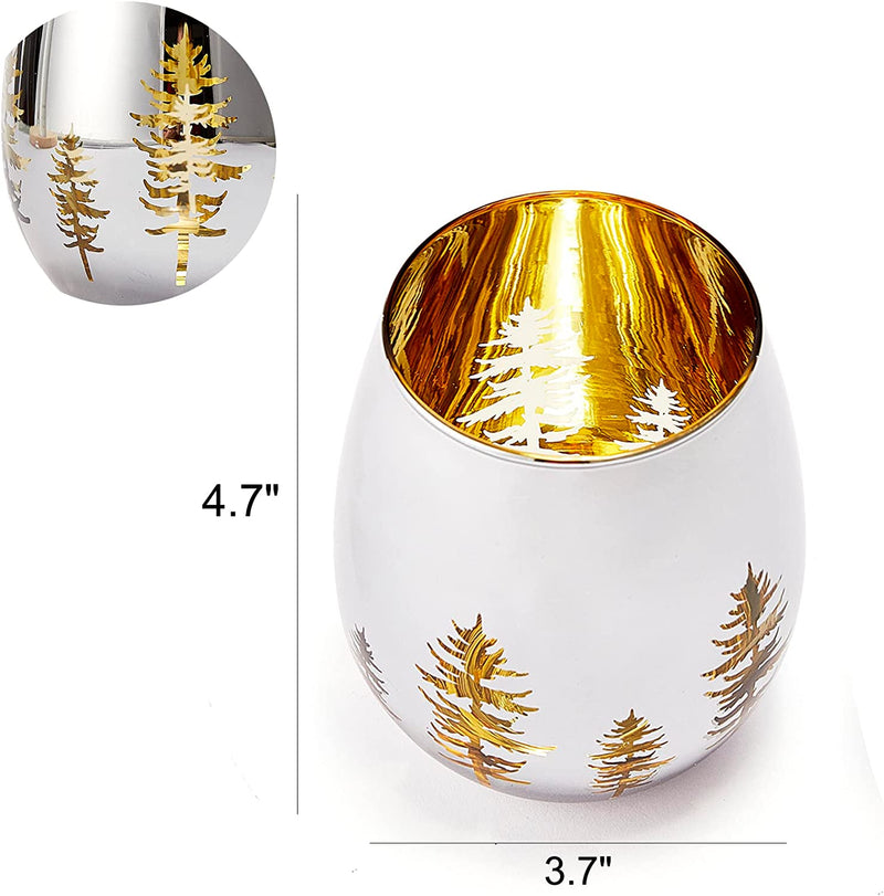 Set of 2 Stemless Christmas Tree Winter Wonderland Polyform Wine Tumblers - Shining Silver & Gold, Perfect for Holiday Parties, Thanksgiving, Glass Trees Decor, Holidays Home Decorations - 17.5 oz