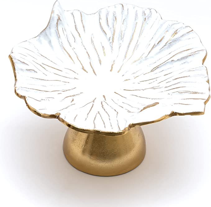 Flower Gold & White Fruit Bowl & Footed Pedestal Cake Stand - Gute
