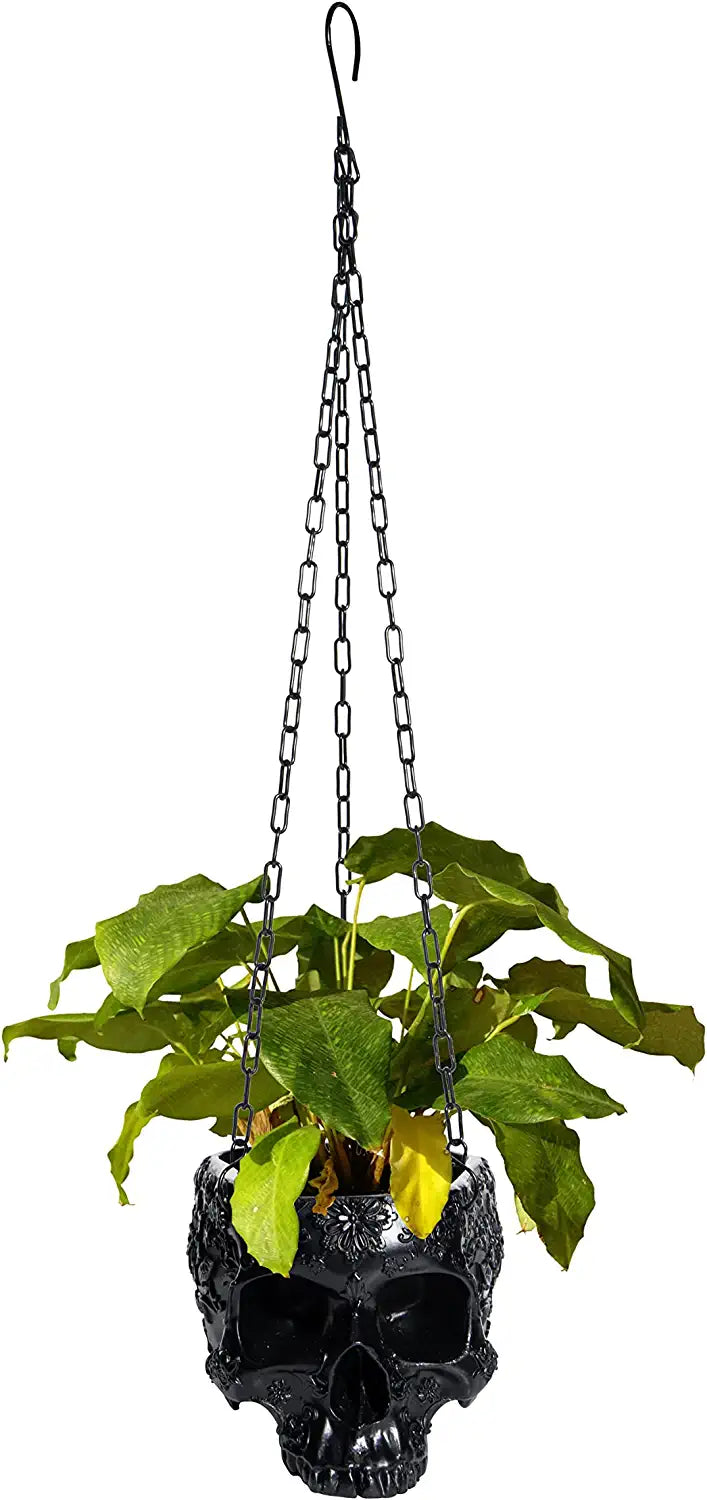 Skeleton Hanging Skull Plant Planter Pot Black