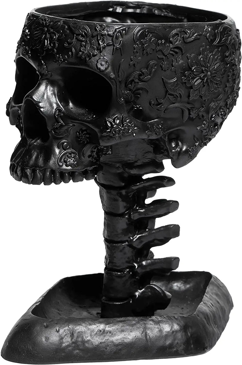Skull with Backbone Plant Planter Pot 6" Deep Polyresin Skulls Pot for Succulents, Indoor Plants & Flowers - Serving Bowl, Skeleton Home Decor, Goth Spooky Décor Black - Gothic Gift