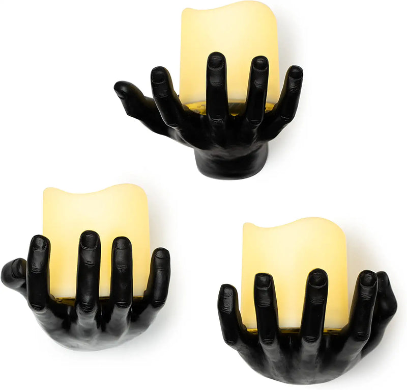 Spooky Hands Wall LED Candle Lights Decor 3 Set | Reaching Flickering Halloween Gothic Hand Home Decor Candles Included | Horror Hand Holder Hanger Art Hanging Design for Haunted House Bedroom