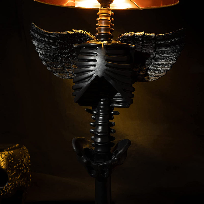 GUTE Skeleton with Wings Lamp 25" H Halloween Skeleton Desk Table Lamp, Goth Decor, Gothic Decor, Skeleton Figurine, Unique Table Gothic Spooky Home Decor for Any Room - Birthday Gifts (Black)