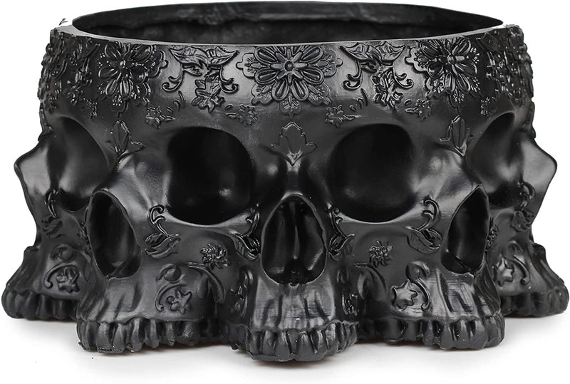 Skull Multiple Faces Halloween Candy Server Bowl, Spooky Decorations Sugar Snack Tray, Polyresin Skull Plant Planter Succulents Pots, Flower Pot Home Garden Goth Decor 4" H Trick Or Treat (Black)