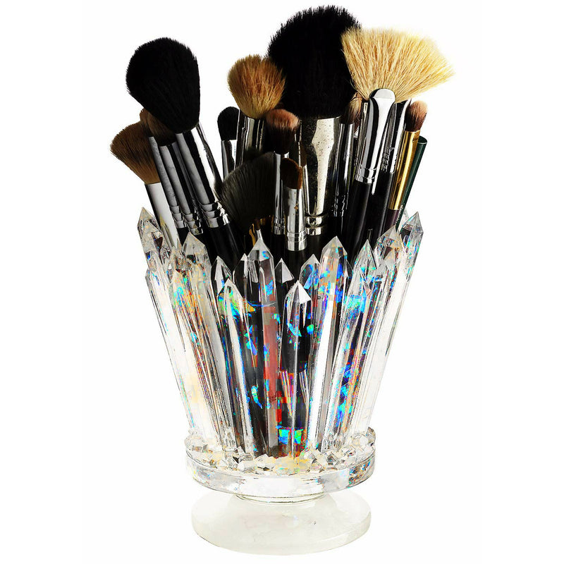 Amethyst Crystal Makeup Brush Holder Glow And Shine, Brush & Pen Holder Vanity Desk or Office Organizer Stationary Decor - Perfect Gifts For Him and Her - Iridescent