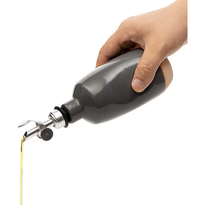 Gute Cruet Ceramic Olive Oil Dispenser Bottle - 400ml Vinegar Cruet Bottle with Pourer and Stopper - Dark Grey Olive Oil Carafe for Kitchen - Cruet for Vinegar and Oil 6" H 3" W