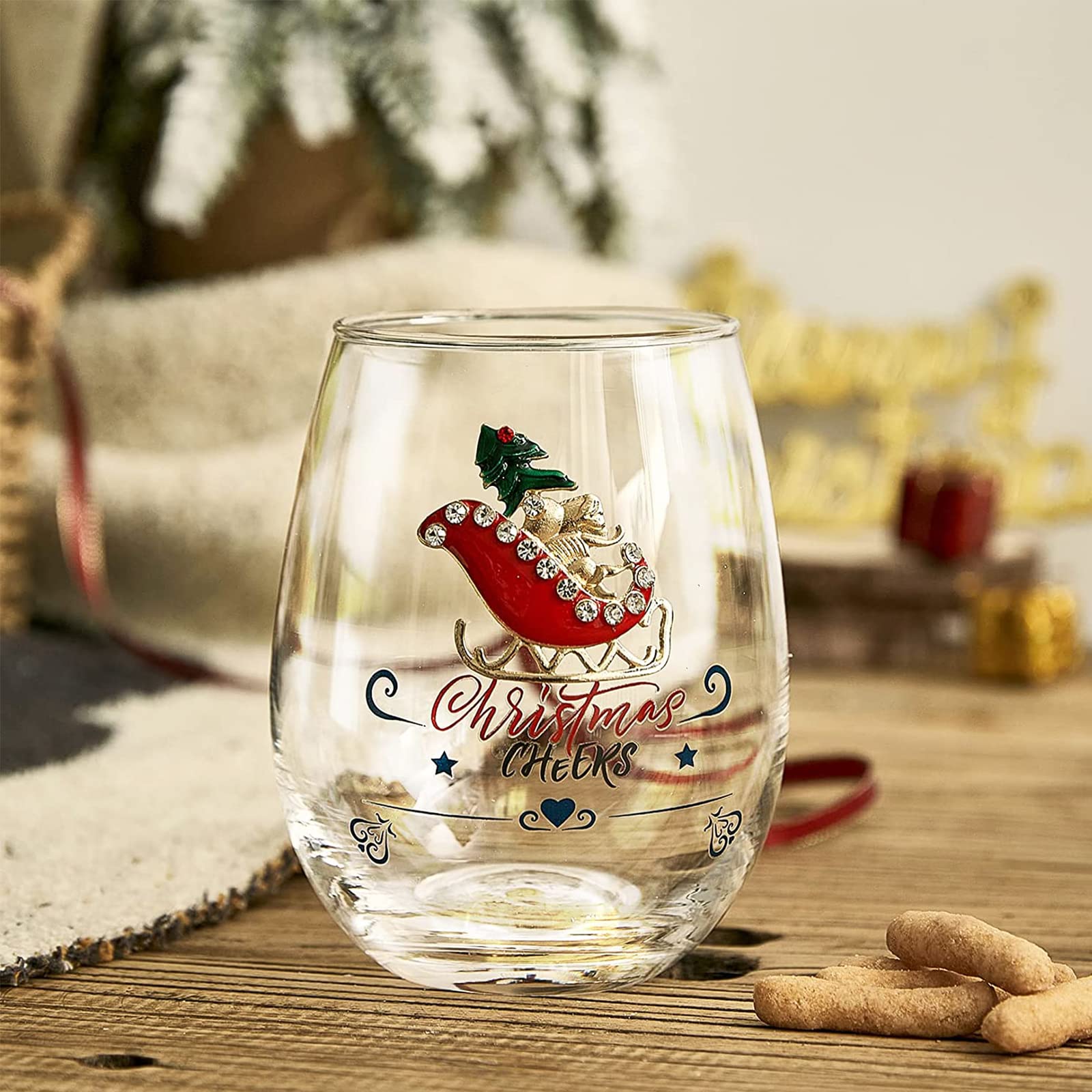 Stemless Christmas Lights Wine Glass Tumblers Glasses Set of 2