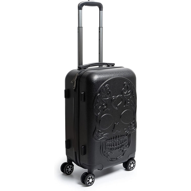 Sugar Skull Travel Suitcase with Wheels - Spinner Rolling Luggage Bag for Traveling - 14.2" x 21.5" x 8.7" Hard Shell Spinner Carry On Baggage for Vacations, Weekender, Traveler Calavera Skeleton Bags