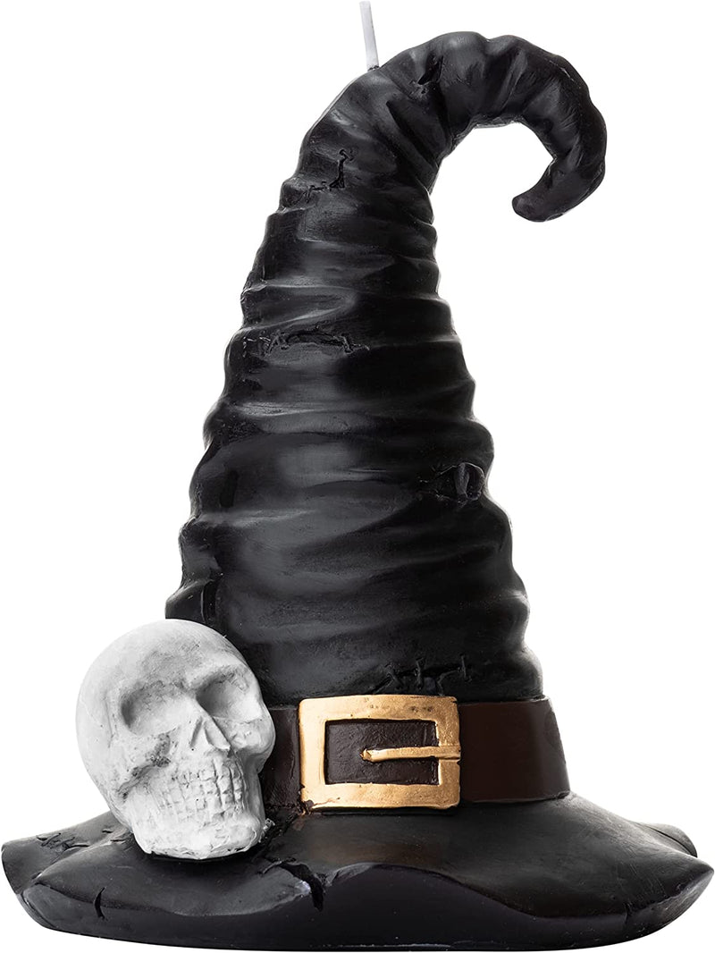 Halloween Decorations - Skeleton Witch & WIzard Hat Candle with Obsidian Crystal by Gute - Halloween Party Decor Spooky Horror Decorations Skull, Wizard Hocus Pocus Tabletop Gothic, Burns 30 Hours 7"H