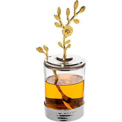 Golden Flower Leaf Jam Jar by Gute - Stainless Steel Silver and Gold, Beautiful Gold Leaf Spoon Jar Great for Jam, Honey, Jelly, Body Butters, Birthday Gift, Wedding Gift, Anniversary Gift