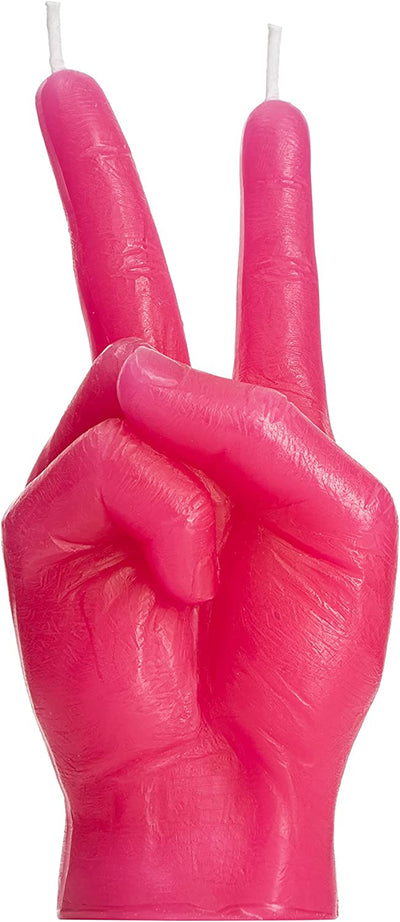Peace Sign Candle 'Victory' Hand Gesture - Decorative Desk Statue Finger Sculpture for Home Decor Shelf Entryway Mantel Bedroom Vanity Impressive Realistic Detail, Hippie Woodstock Gift 6"H (Pink)