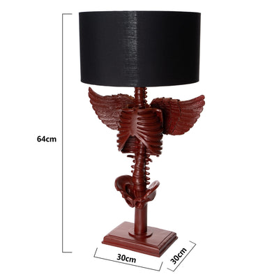 GUTE Skeleton with Wings Lamp 25" H Halloween Skeleton Desk Table Lamp, Goth Decor, Gothic Decor, Skeleton Figurine, Unique Table Gothic Spooky Home Decor for Any Room Gifts Trick Or Treat (Red)