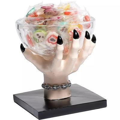 GUTE Witch Hand Large Candy Bowl Stand Witch Hand Halloween Dish For Kitchen Décor, Spooky Storage Basket Hand Hold Jewelry, Nuts, Storage Rack Resin Home Ornament for Trick Or Treat 5" H