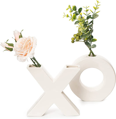 XOXO Vase Set, Two X and O White Flower Vases by Gute - XO Hugs & Kisses Decor Plants Modern Minimalist Art Decorative Centerpiece for Living Room, Bedroom, Kitchen, Office, Love, Wife Gifts 6" H