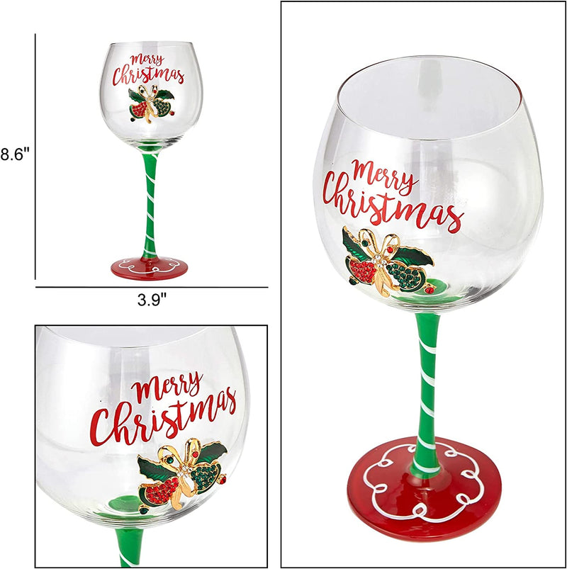"Merry Christmas" Elf Stemmed Wine Glass by Gute - 18oz Holiday Tumbler for Cocktails, Champagne, Eggnog - Christmas, Thanksgiving, Winter, Birthday, Housewarming Gift