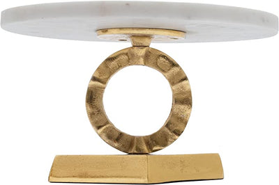 Marble Footed Pedestal Cake Stand with an Accented Gold Design by Gute - Dessert Fruit Serving Plate, Off-White Modern & Elegant Dessert Table Appetizer Round Cake Decor Weddings 10x6 (Ring Shape)