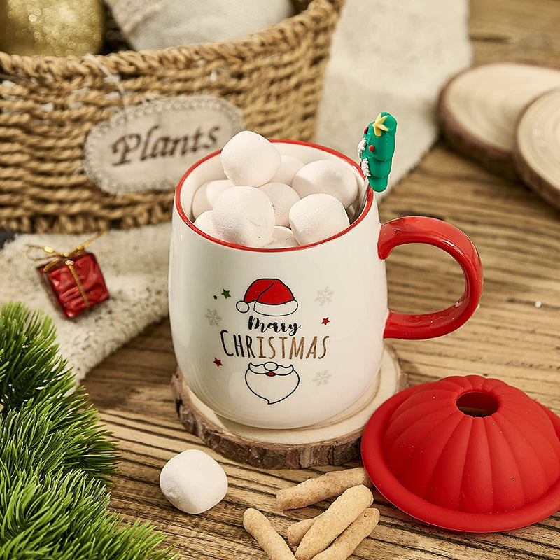Christmas Mug, With Spoon on Tree - Merry Christmas Tree Reindeer Santa&