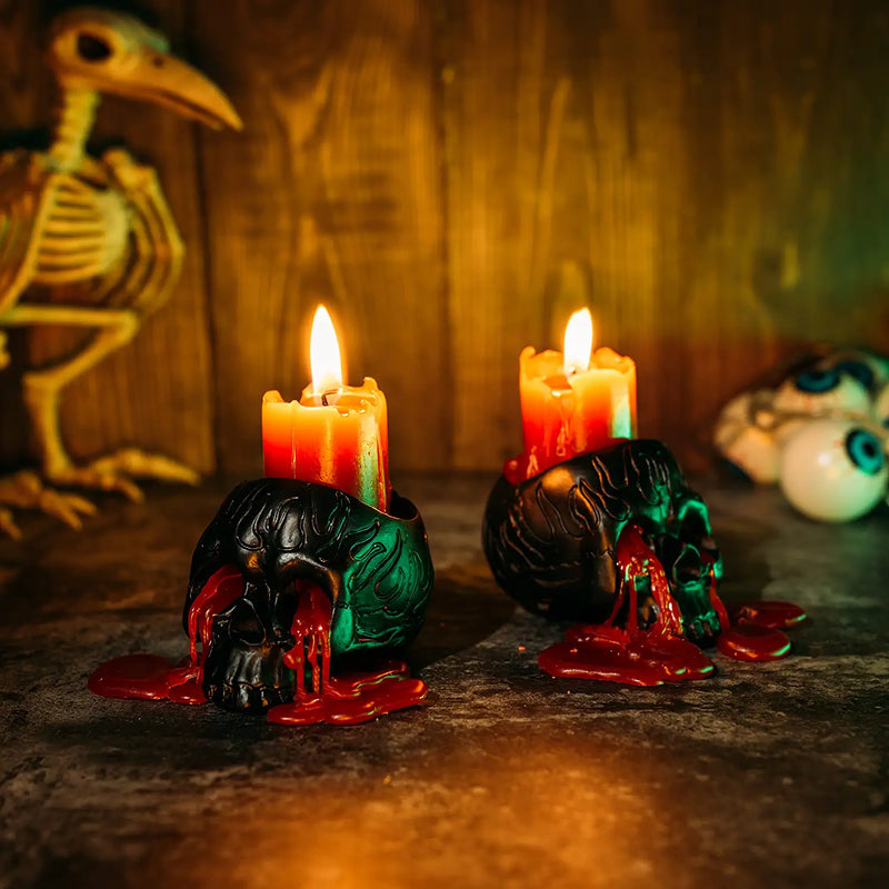Portacandele A Teschio Sanguinante In Resina - Decorazione Gotica Per Halloween, Festa, Casa, Bar - 6,5x9x6cm