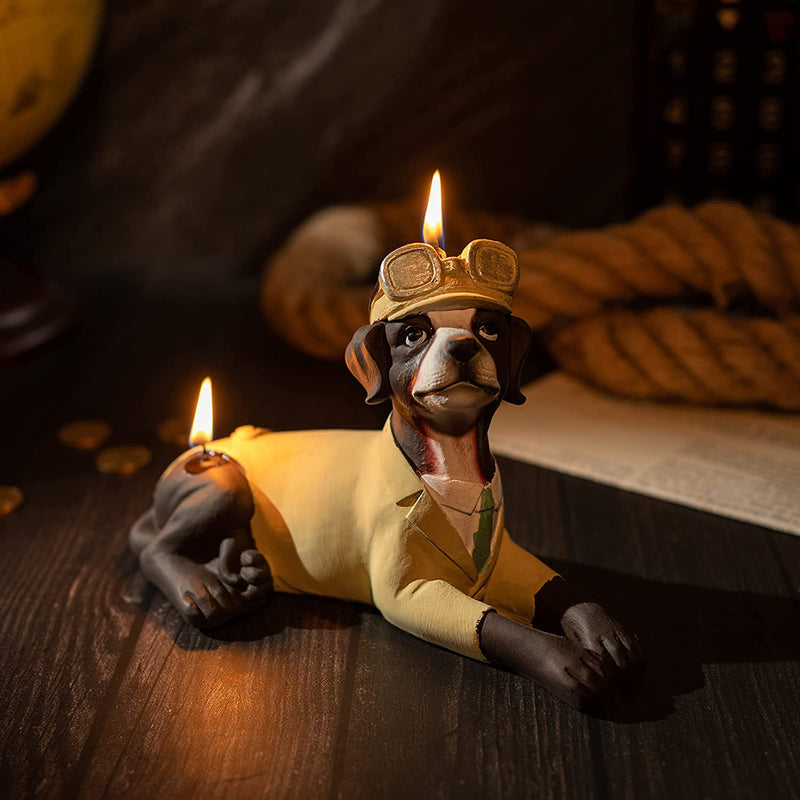 Dachshund Dog Candle with Goggles 5" H by Gute - Burns for 6 Hours! - Unique Long Lasting Candle for Dog and Animal Lovers, Doxie Weiner Dog Office Bedroom Home Decor Anniversary Birthday Gifts 7" L