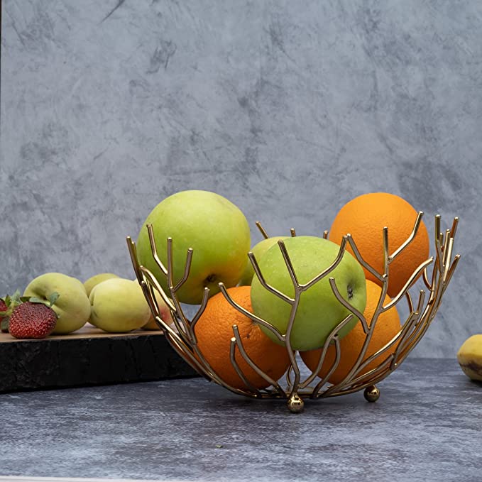 Gold Tree Branch Fruit Bowl Decorative Basket, Stainless Steel Storage by Gute
