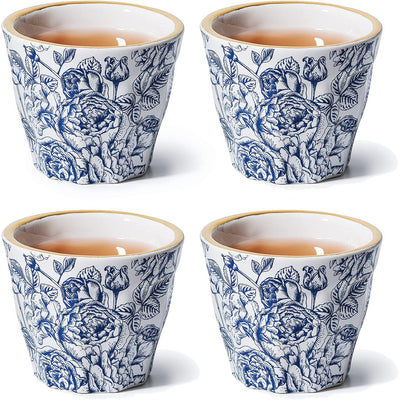 Espresso Mugs Set of 4 Beautiful Floral Ceramic Coffee Cups - 3.5oz (100 ml) Espresso Cups Novelty Design & Gilded Rim, for Office and Home, Dishwasher Safe, Macchiato Coffee Lover Gifts, Housewarming