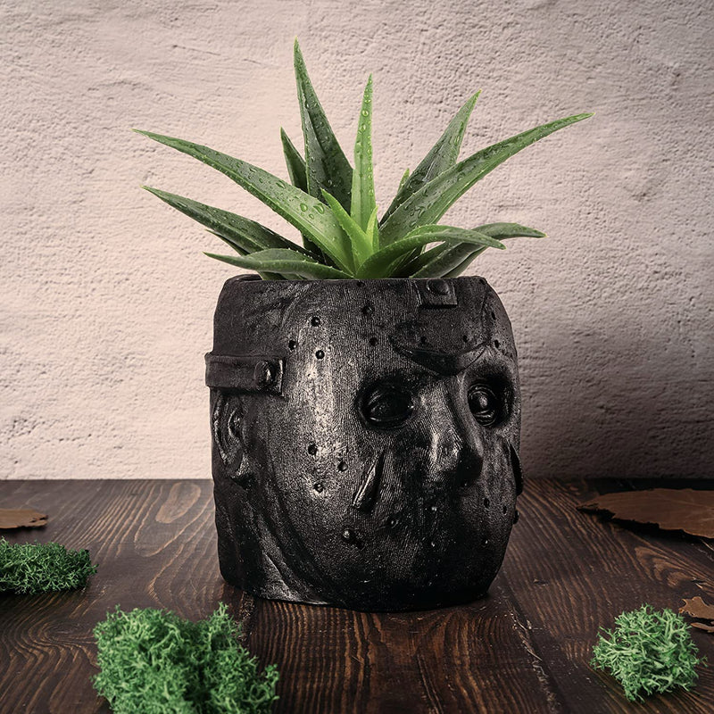 Masked Monster Black Halloween Candy Bowl - 6" H Polyresin Skulls Sweets Server Pot, Indoor Outdoor Plants - Spooky Skeleton Décor Home Gothic Decor for Trick Or Treat (Black) for Him and Her