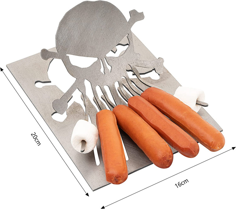 Skull Hotdog & Marshmallow Roaster Extendable 30 Inch Fire, BBQ Skewers Set for Marshmallows, Sausage Meat Grill Funny - Barbeque Gifts, Grilling, Novelty Gift - Great Parties, Gun Skeleton