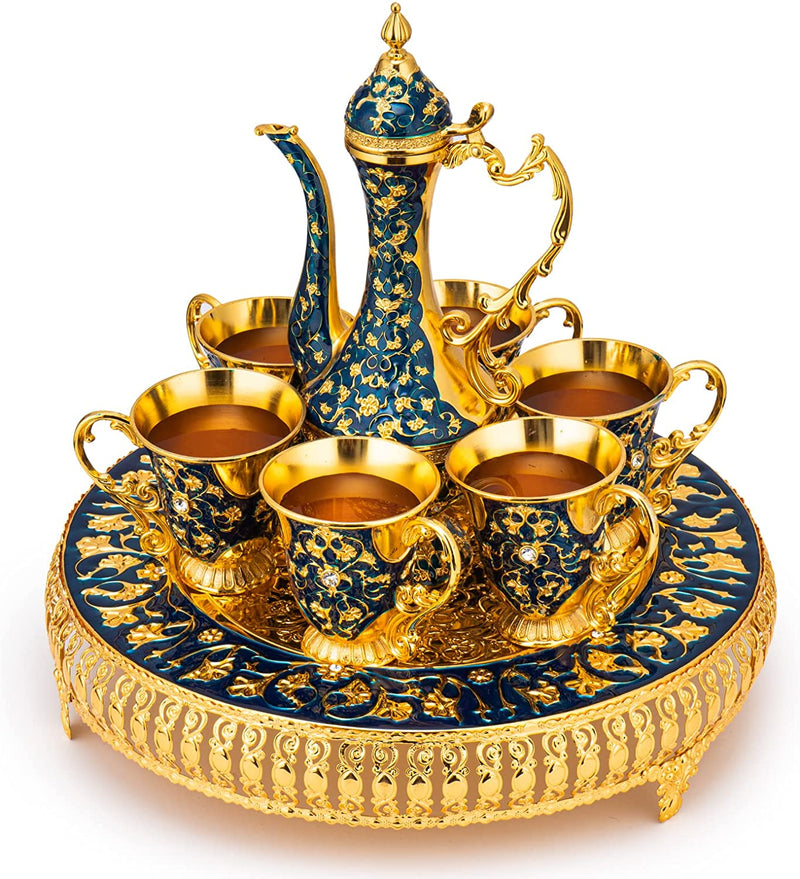 Vintage Turkish Tea Set with Tray Metal Teapot Set 