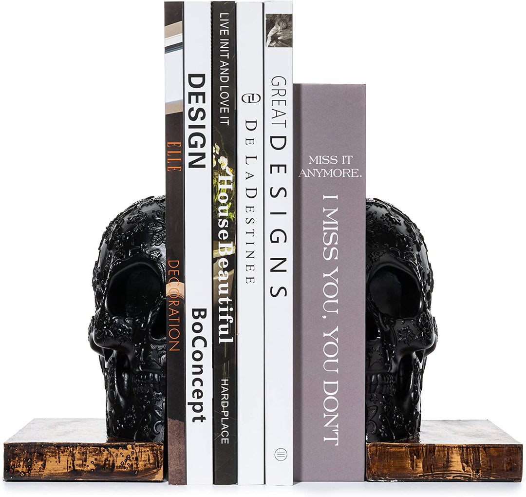 Heavy order Black Skull Bookends ~ Cast Iron Black Unique Book Ends ~ 2 Modern Goth Style Retro Pop Art