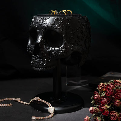 Skull﻿ Ring Holder 8" H by Gute - Skull Decor, Goth Decor, Ring Organizer, ﻿Ring Storage Display, Jewelry Holder Trinket Tray for Rings!