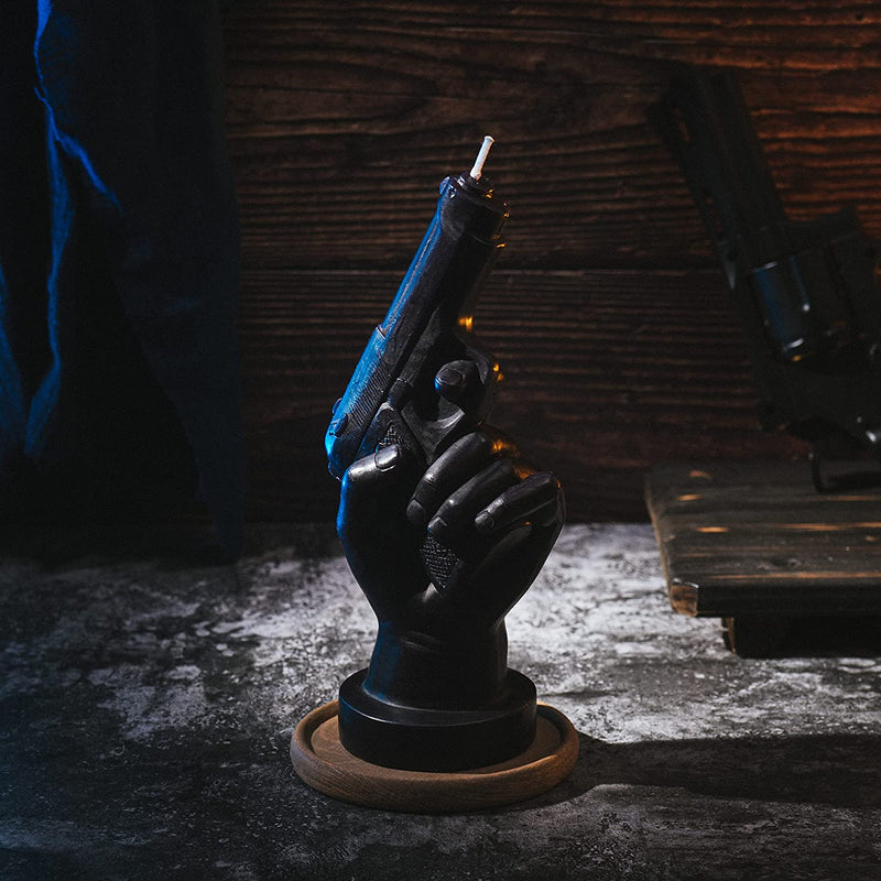 Hand with Gun Candle by Gute - Great Gift for Gun Enthusiasts, Veterans, US Army Gifts, Military Gifts, Police Gifts, Shooter Gifts, Gun Shaped, Hand Candles, Father&