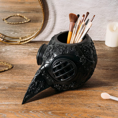Extra Large Steampunk Plague Doctor Skull Halloween Candy Bowl Serve, Goth Emo Display Decoration Bowl & Planter Pot, Makeup Brush & Pen Holder Extra Large, Strong Resin, Trick Or Treat (Steampunk)