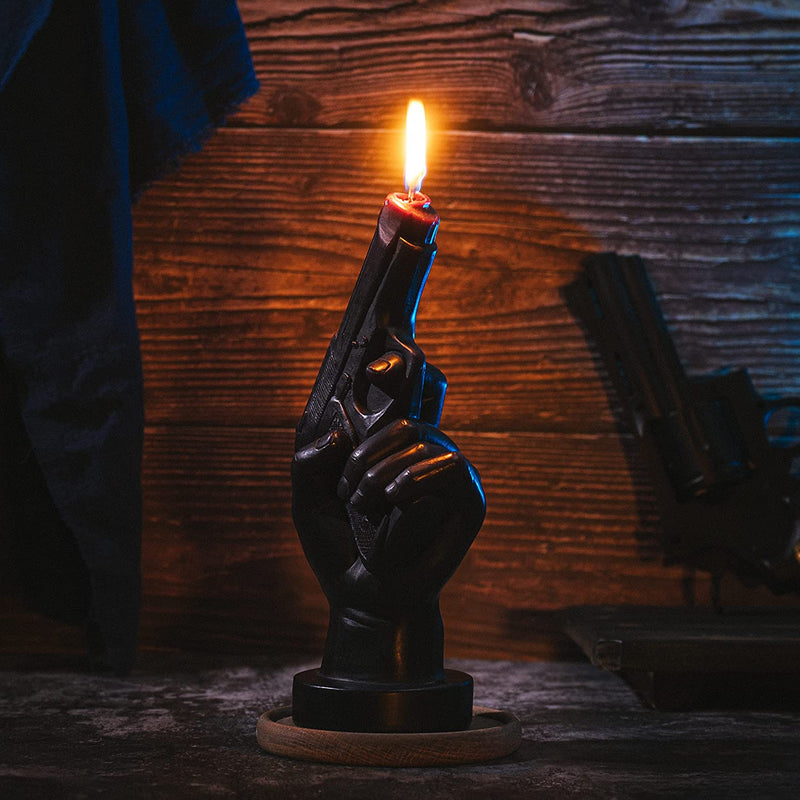 Hand with Gun Candle by Gute - Great Gift for Gun Enthusiasts, Veterans, US Army Gifts, Military Gifts, Police Gifts, Shooter Gifts, Gun Shaped, Hand Candles, Father&