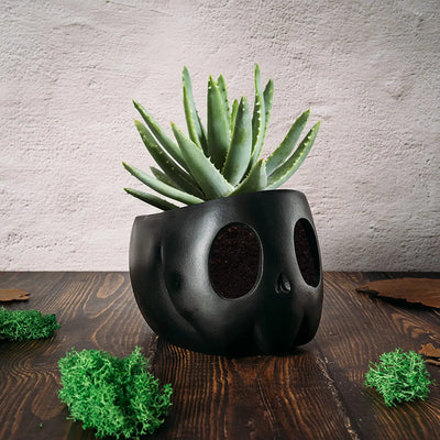 Ghost Geometrical Black Halloween Candy Bowl, Plant Planter Pot 6" Deep Polyresin Skulls Server Tray, Indoor Plants & Flowers - Goth Spooky Décor Black for Outdoor Indoor Trick Or Treat Decor (Black)