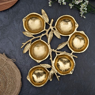 Cluster Decorative Bowls, Bright Gold Lemons, Brass - Decoration, Snack Tray Bowl, Chip and Dip by Gute Strong Brass Beautiful Room Accent, Perfect for Entertaining, Parties, Home & Wedding Gifts 12"