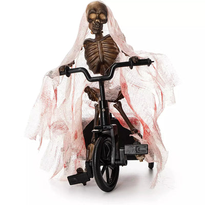 Animated Moving Skeleton Riding A Bike, Decorations - Lights Up Making Spooky Sounds Noises Large Corpse, Needs 3 AA Batteries, Outdoor - Scary Novelty Decor for Home