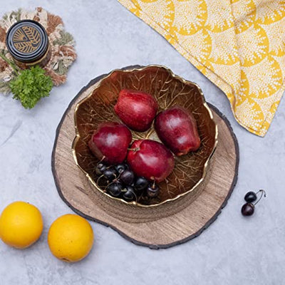 Leaf Bowl for Serving Fruits, Appetizers - Black & Gold - Gute
