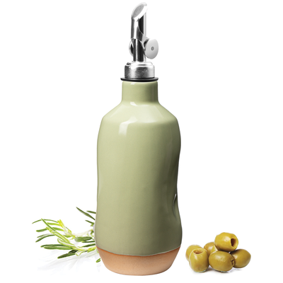 Olive Oil Dispenser Bottle Stoneware Ceramic, Perfect Home Decor Gift, Reduce Oxidation, Suitable For Storage Of Oil, Vinegar, Coffee Syrups & Other Liquids - Stainless Steel Spout 15Oz