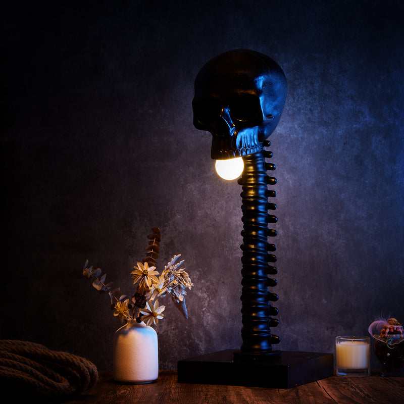 Skeleton Skull Lamp Wings Lamp 25" H Detailed Spine, Skeletons Desk, Table, Floor Lamp, Goth Decor, Horror Halloween Decor, Skeleton Figure Unique Table Gothic Spooky Home Decor Birthday Gifts (Black)